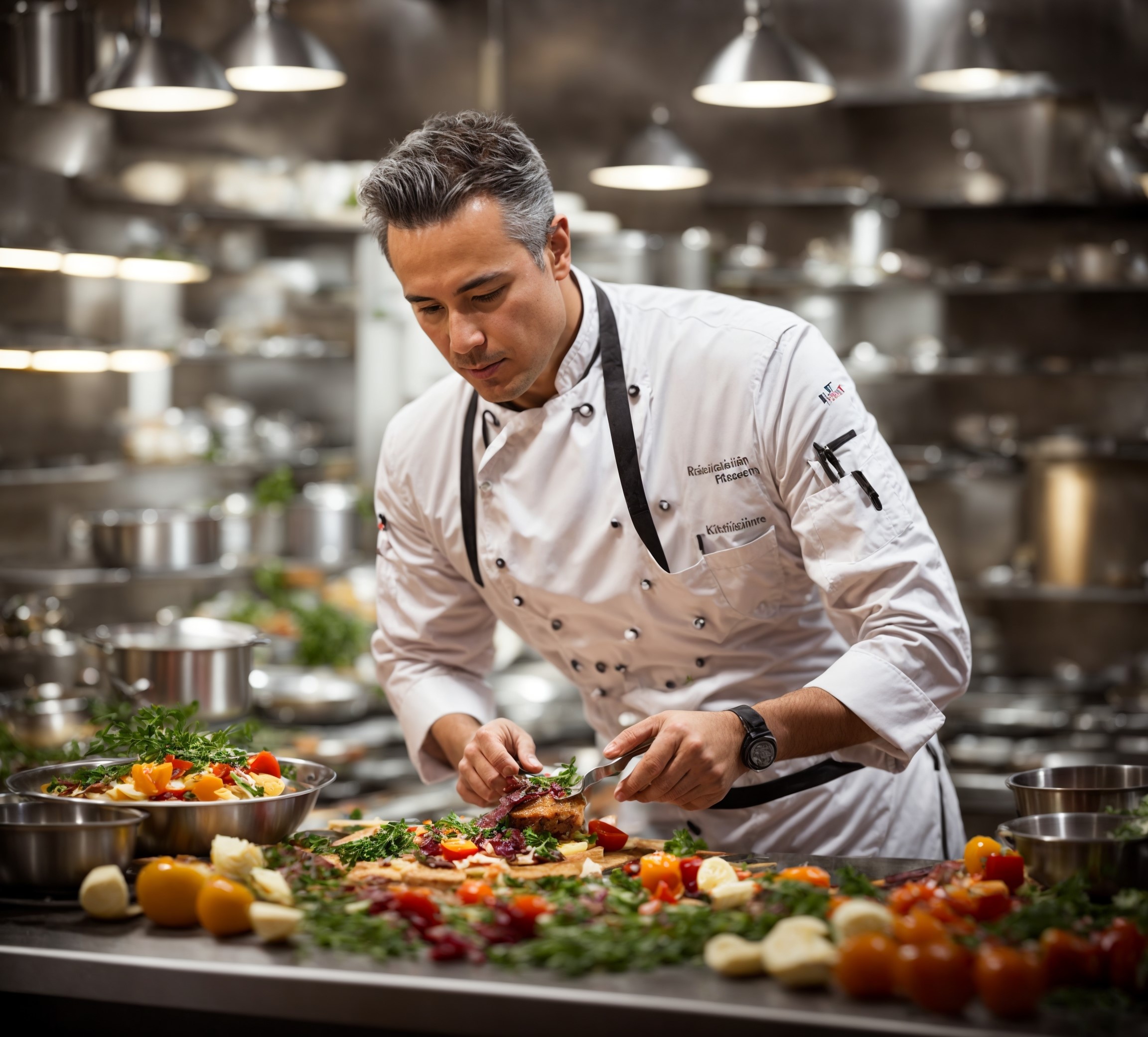 Consulting chef discussing menu options with restaurant staff